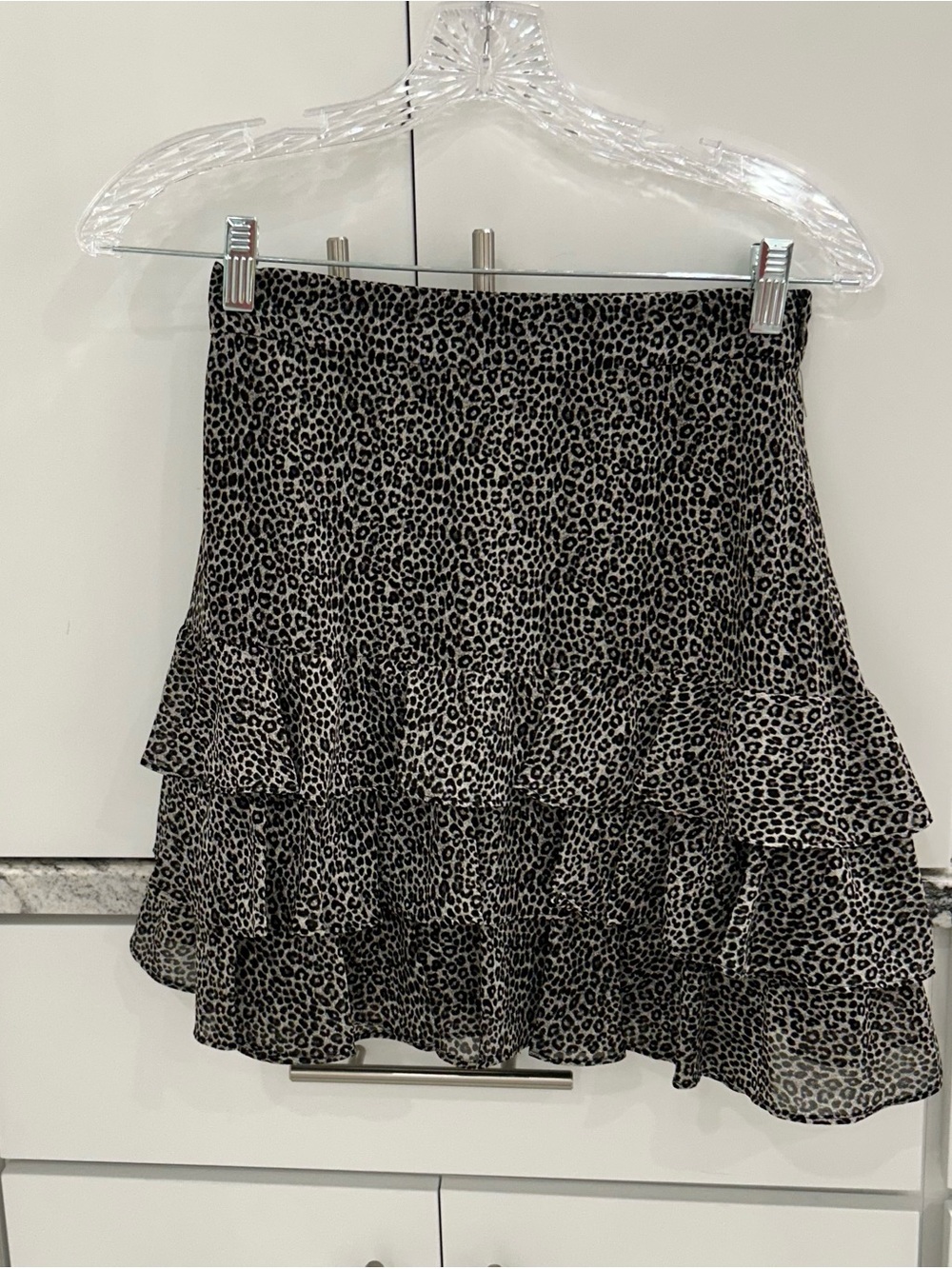 Michael Kors Black and Cream Leopard Tiered Ruffle Mini Skirt